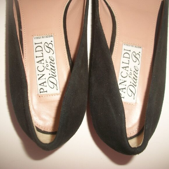 Pancaldi for Diane B Pointy Black Suede Flats with Gold Metal Detail 6.5M - Picture 8 of 10
